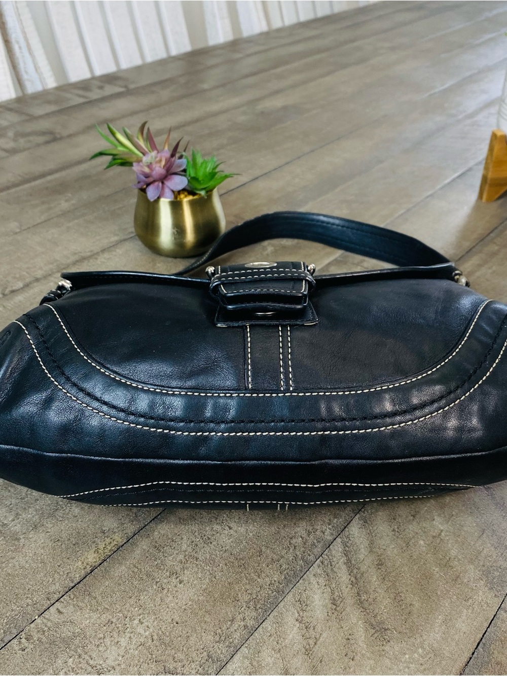 Vintage Coach Soho Y2K Leather Buckle Flap Shoulder Bag Black Hobo F10910 - Picture 10 of 14